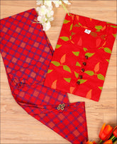 Cotton Red Block Print Kurti Set